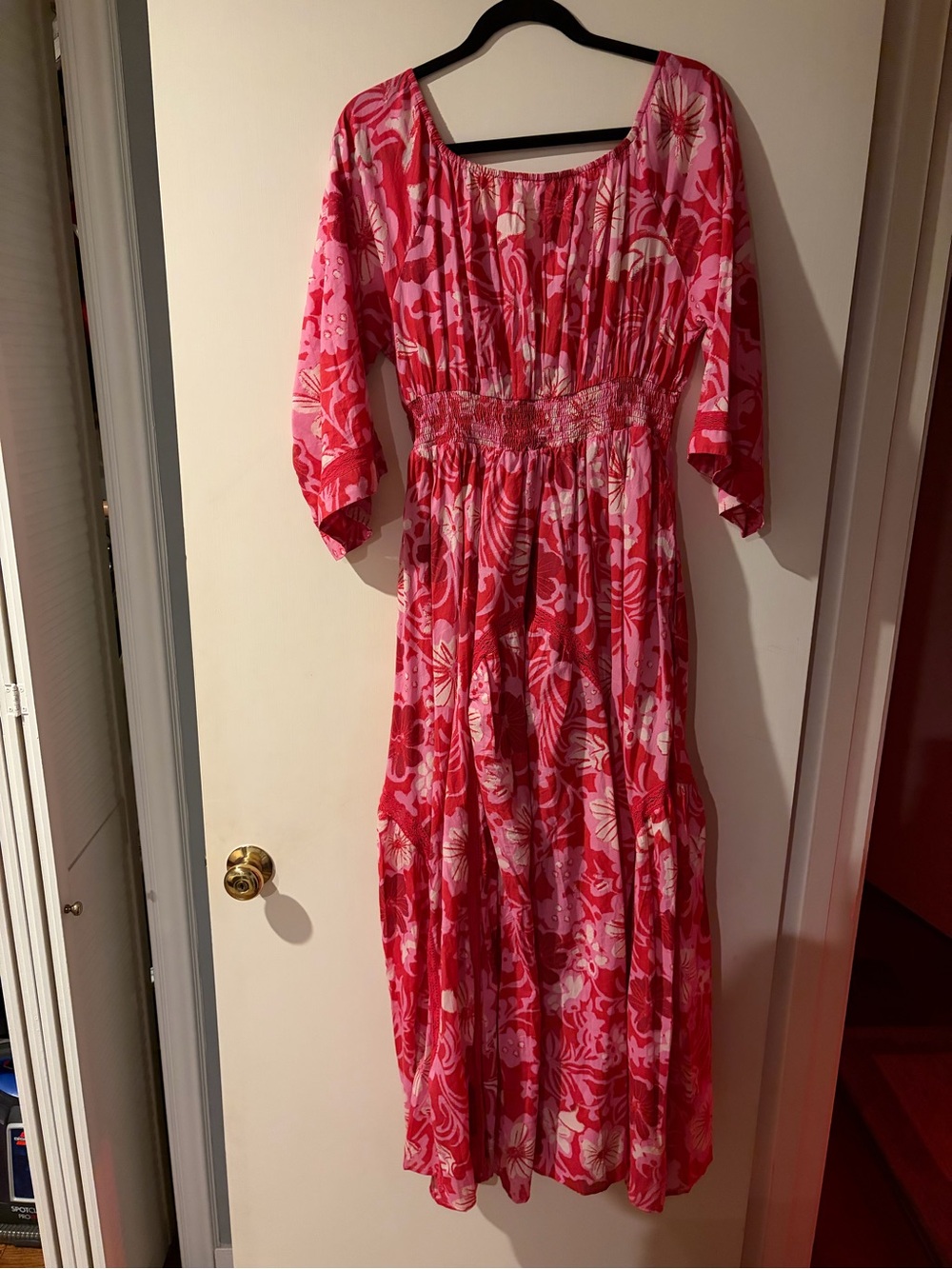 Free People Pink Floral Maxi Dress with Smocked Waist